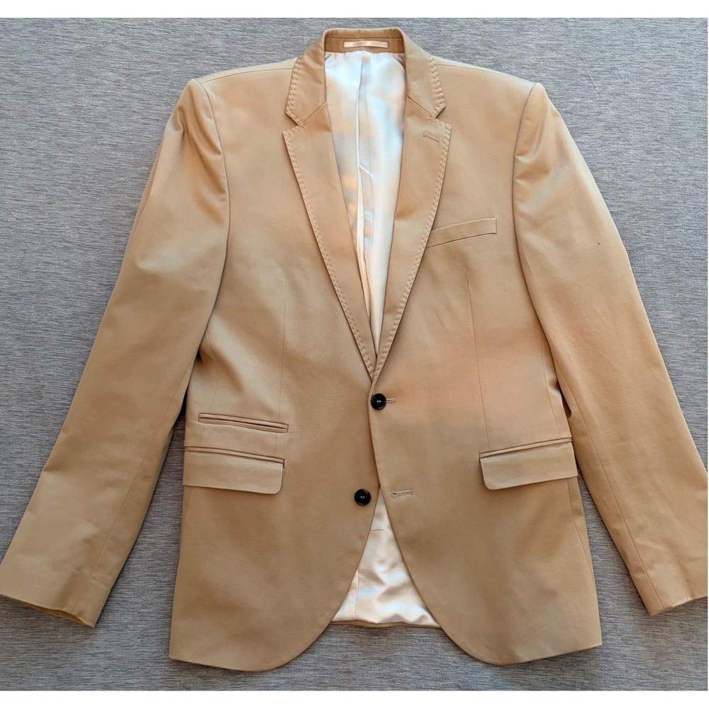 Tan Two Button Notched Lapel Blazer Jacket with Pick Stitching and Double Vent